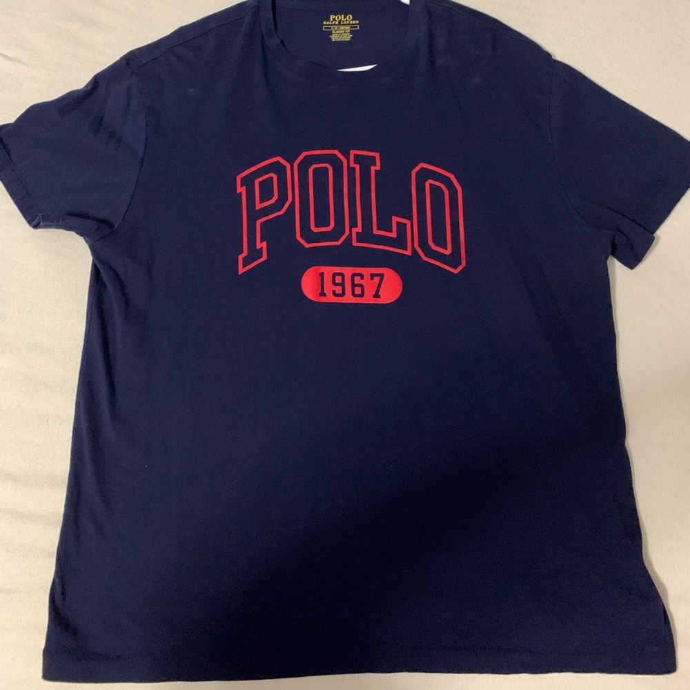 Large red and navy blue Polo tee